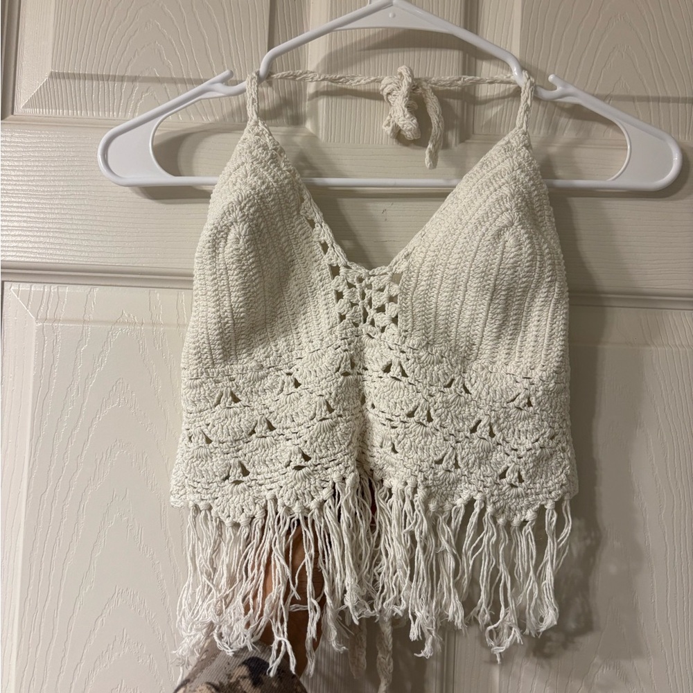 Crochet Halter Top with Fringe